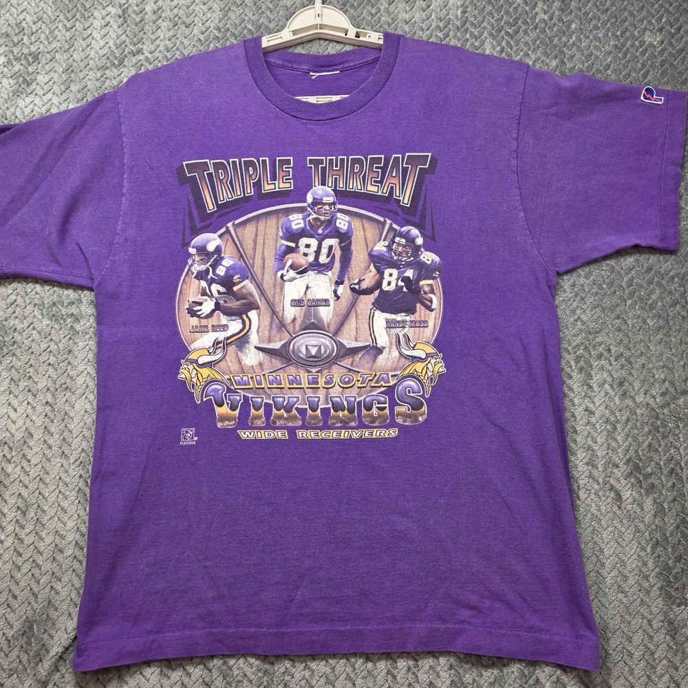 Minnesota Vikings Triple Threat Wide Receivers T-Shirt Men's XL Purple VTG 90s